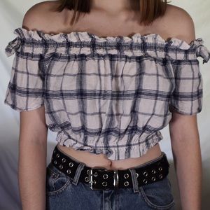 Plaid off the Shoulder Crop Top